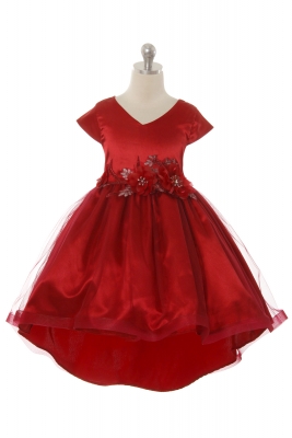 Girls Dress Style - 401 Stunning Short Sleeve Satin Dress with Flower Details in Choice of Color
